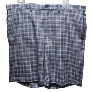 Haggar Cool 18 Pro Mens 44 Blue Plaid Expandable Waist Performance Golf Shorts